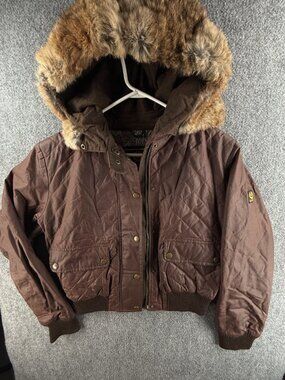 Belstaff Gold Label Waxed Jacket Fur Hood Trim Size 44 Brown Italy Pockets Adult